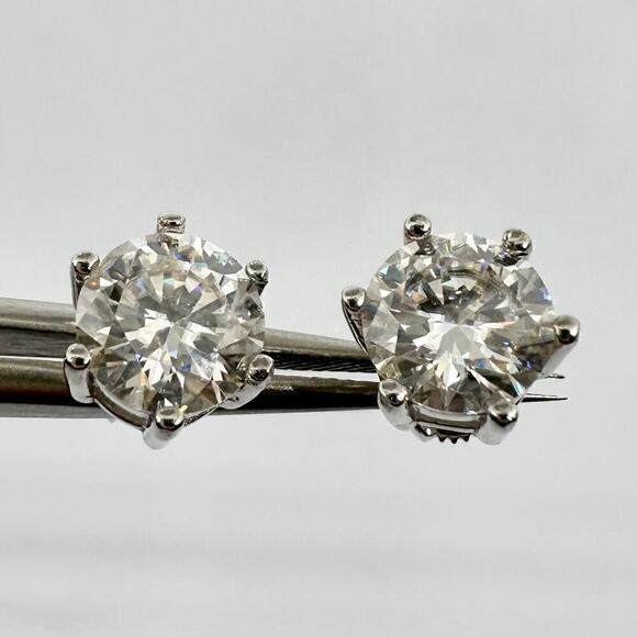Moissanite Diamond Earrings Studs Six Prong Brilliant Round 925 18K 4 Ct - Picture 5 of 9